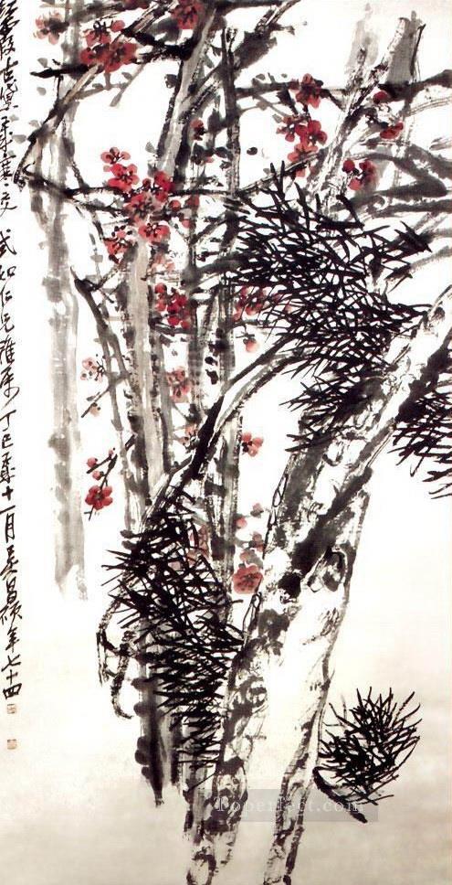 Wu cangshuo pine and plum blossom traditional China Oil Paintings